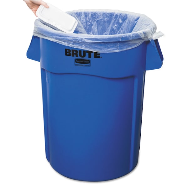 44 Qt Round Trash Can, Blue, Open Top, Plastic